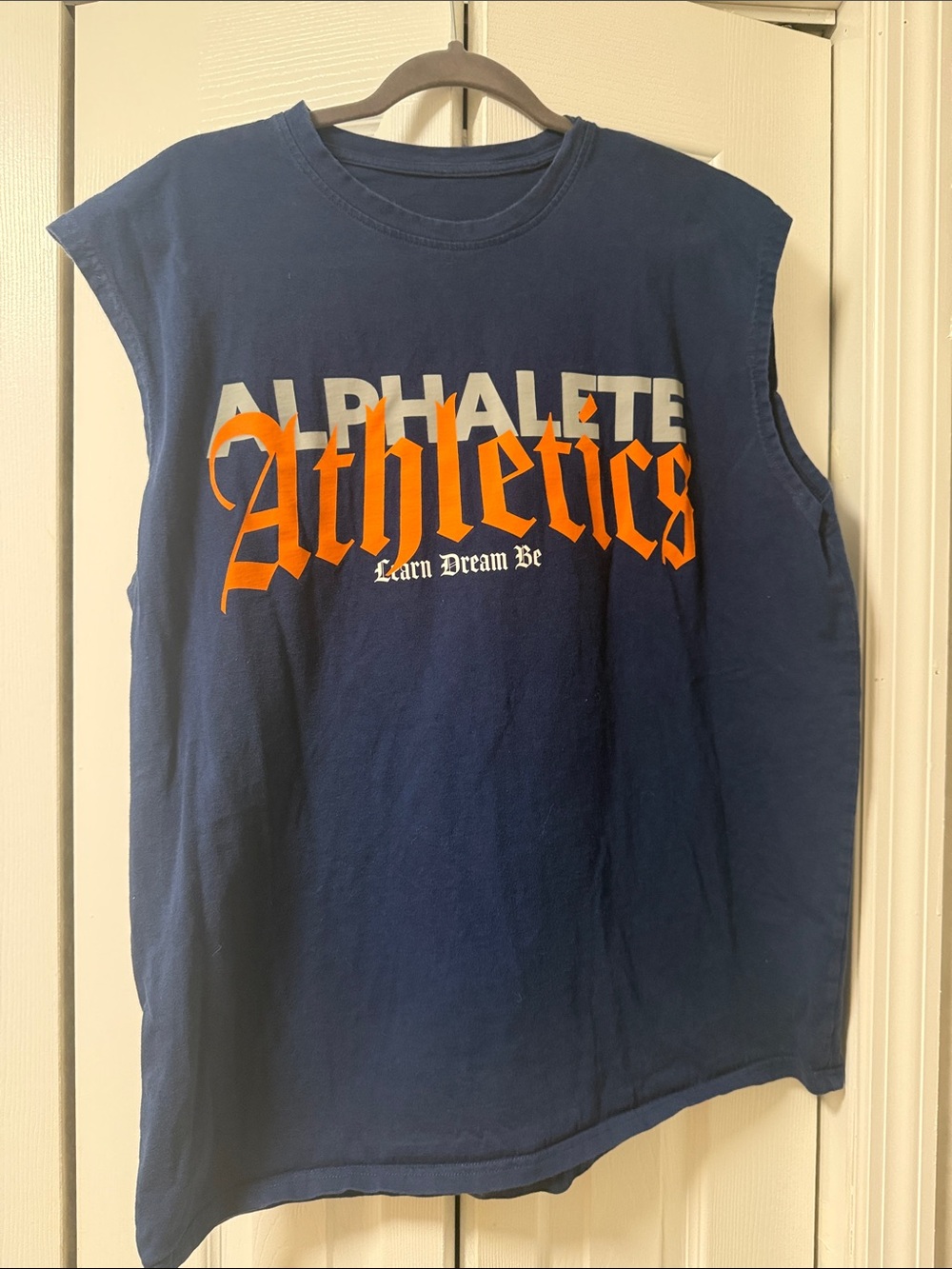 Alphalete Navy Blue Tank Top with Orange Athletic Graphic